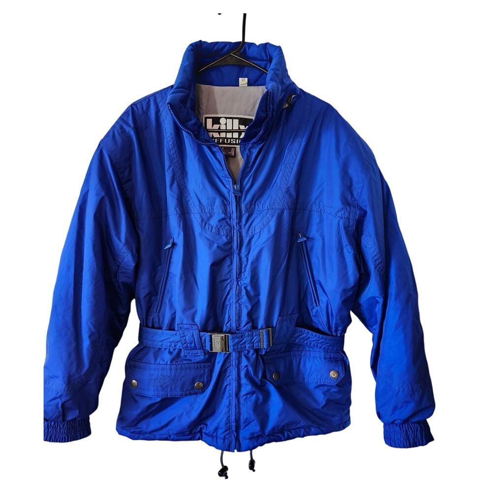 Vintage Large sz 14 Killy Diffusion Ski Jacket 90s Retro Snow Coat Blue Belted